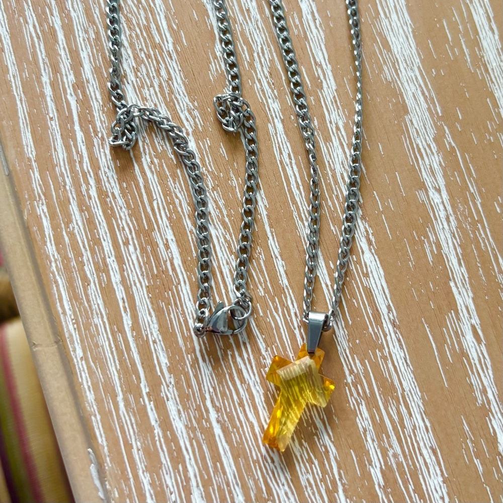 Swarovski Citrine Cross For Men or Woman Stainless Steel 16-23” Custom NWT💛💛💛